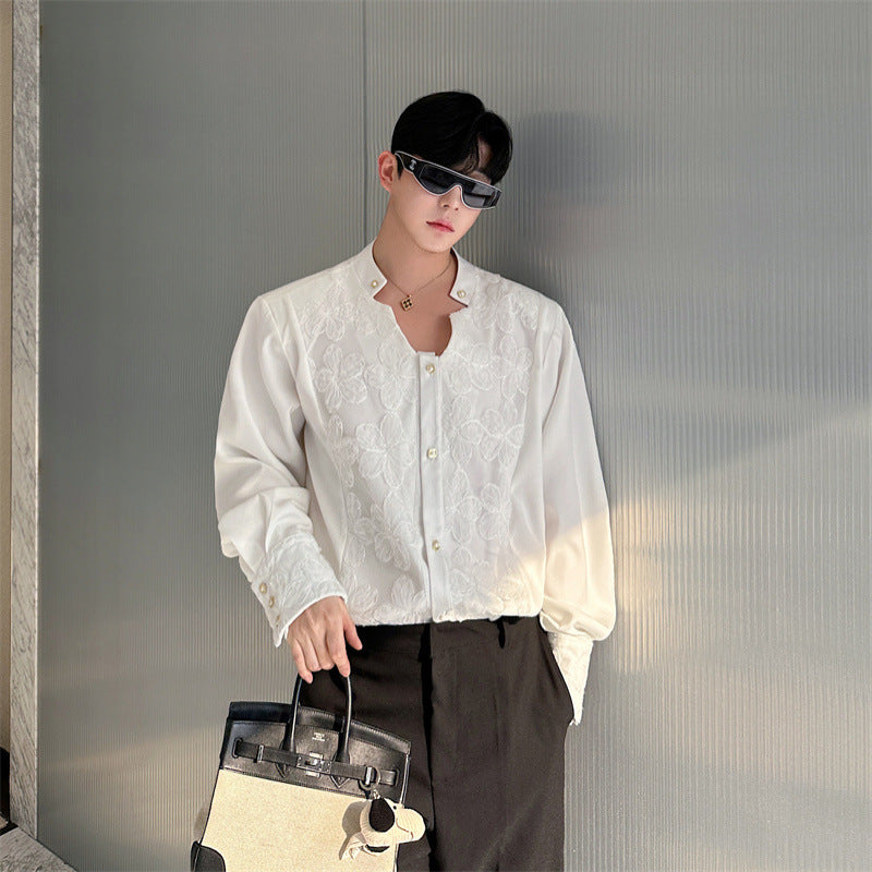 Männer Shirt mit 3D-Blumenpatch und Metallknöpfen – Bild 6 | LuxeStyle