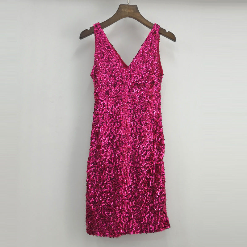 Paillettenkleid mit V-Ausschnitt – Bild 3 | LuxeStyle