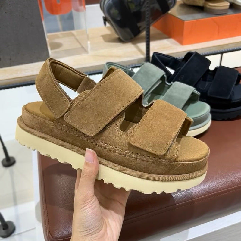 Leder-Sandalen mit Klettverschluss und Plateau – Bild 4 | LuxeStyle