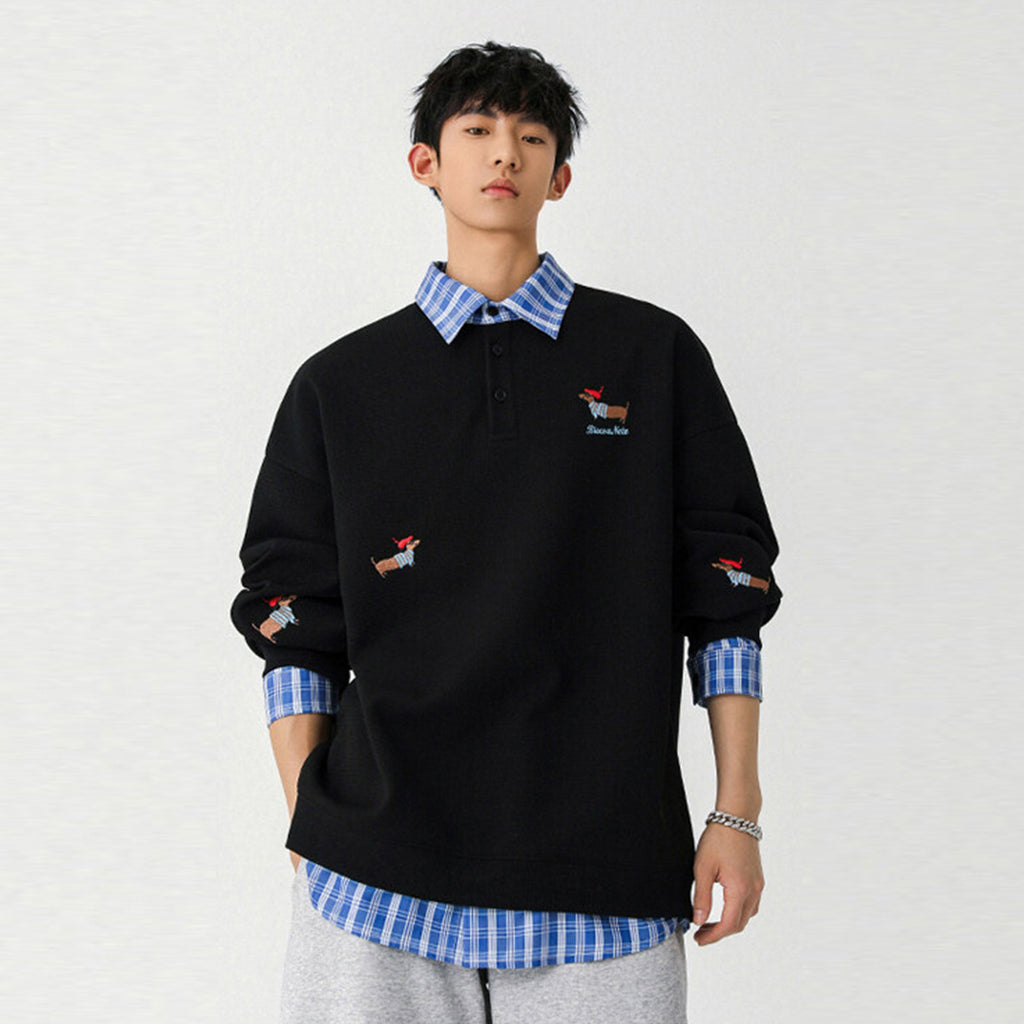 Polo-Hoodie mit Stickerei