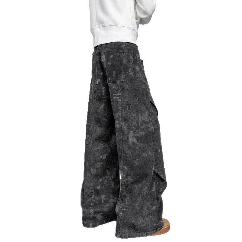 Herren Plissierte Wide-Leg Jeans