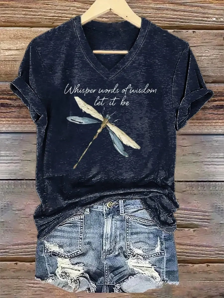 Locker sitzendes V-Neck Kurzarm-Top für Damen