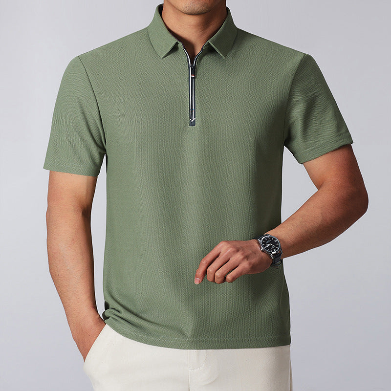 Kurzarm-Shirt mit Stehkragen und Reissverschluss – Bild 3 | LuxeStyle
