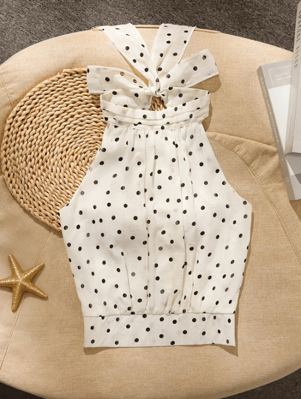 Gepunktetes Chiffon Halterneck Top
