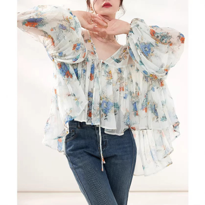 Bluse mit Blumenprint aus Kunstseide