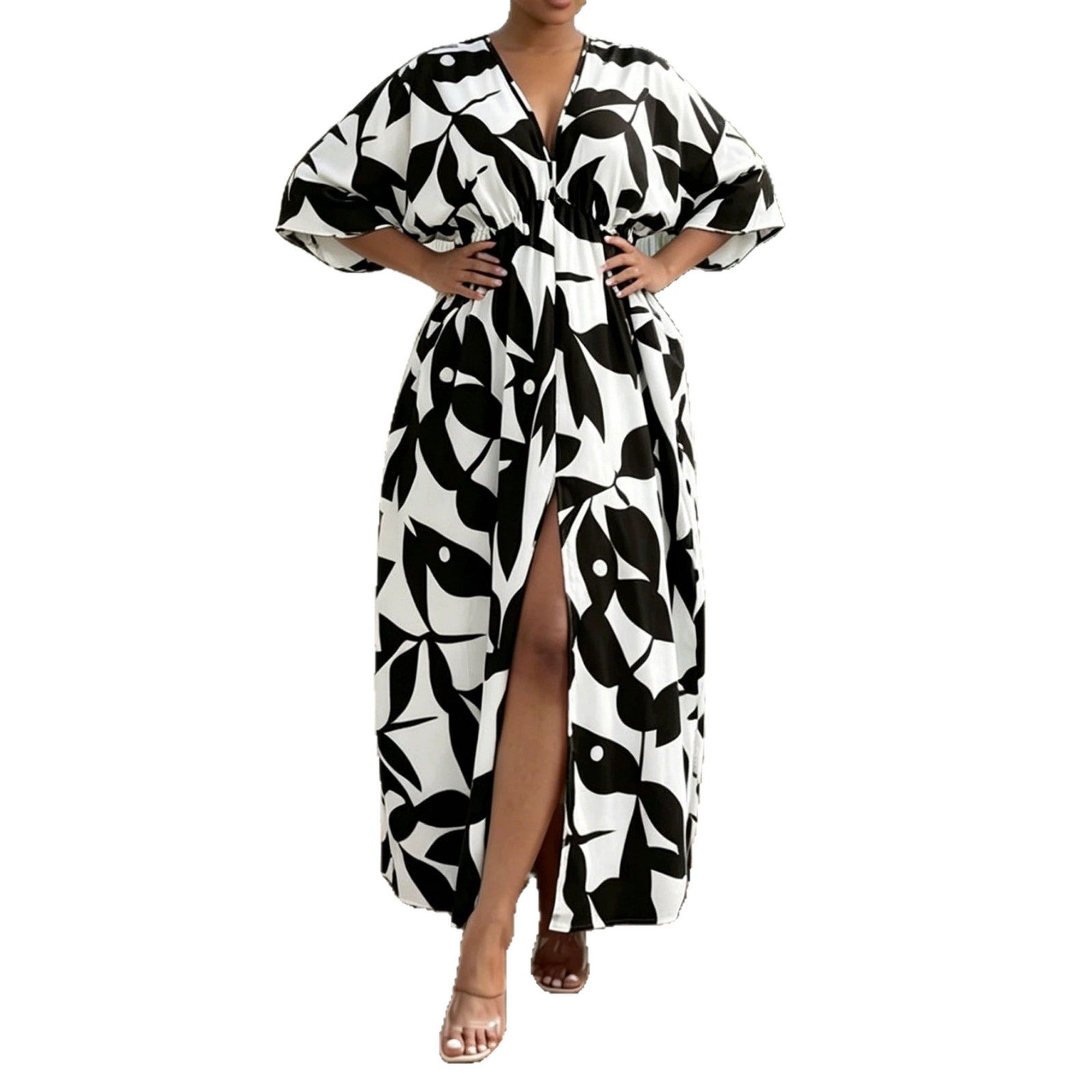 Elegantes V-Neck Sommerkleid mit Print