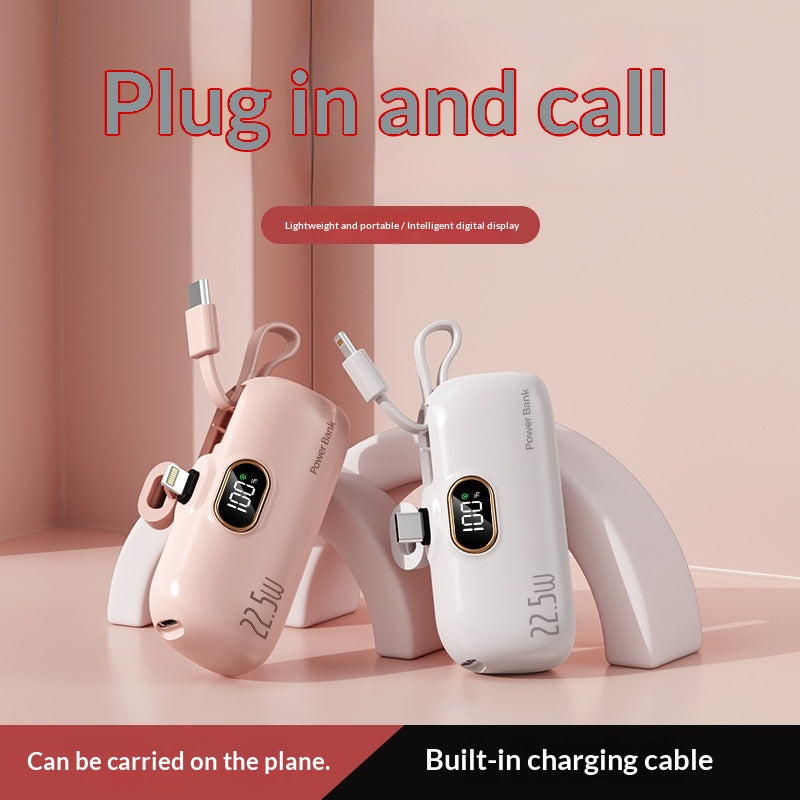 Mini Powerbank mit integriertem Kabel, 5000 mAh