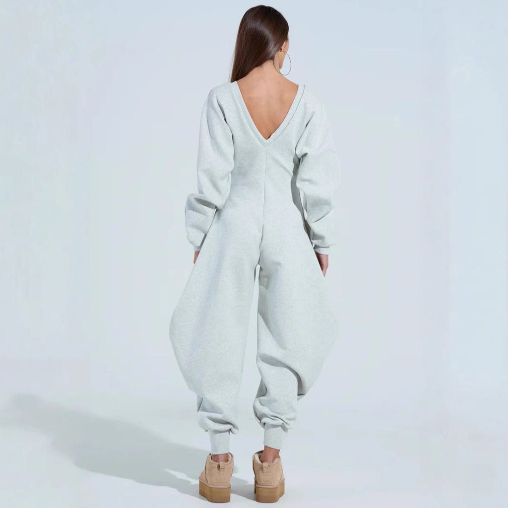 Bodycon Jumpsuit mit V-Ausschnitt und langen Ärmeln