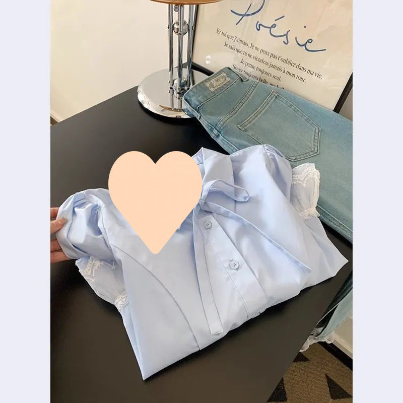 Blauer Puffärmel-Shirt – Bild 3 | LuxeStyle