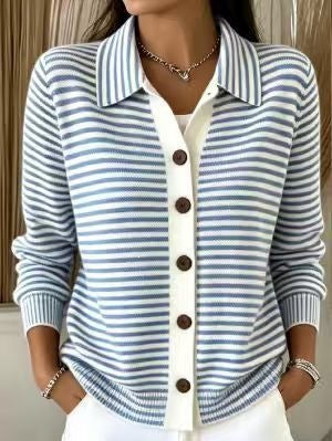 Gestreifter Strick-Cardigan mit Knopfleiste
