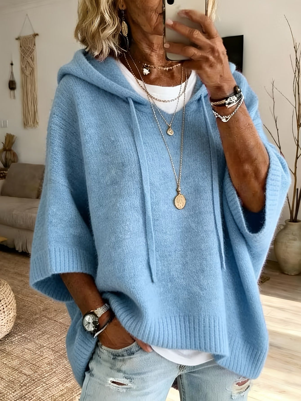 Hoodie mit Kordelzug – Weit geschnittener Jackenpulli