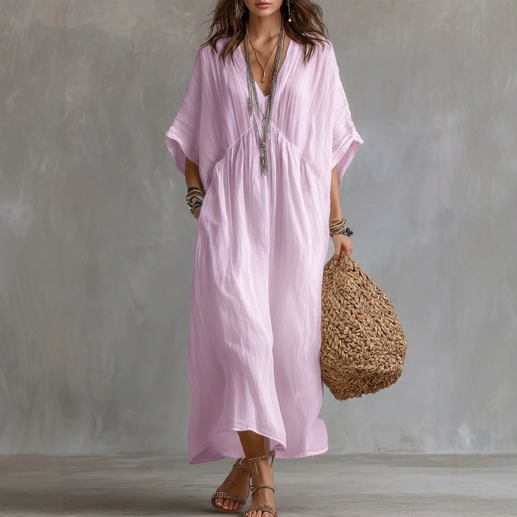 Locker sitzendes Baumwoll-Leinen-Kleid – Bild 2 | LuxeStyle