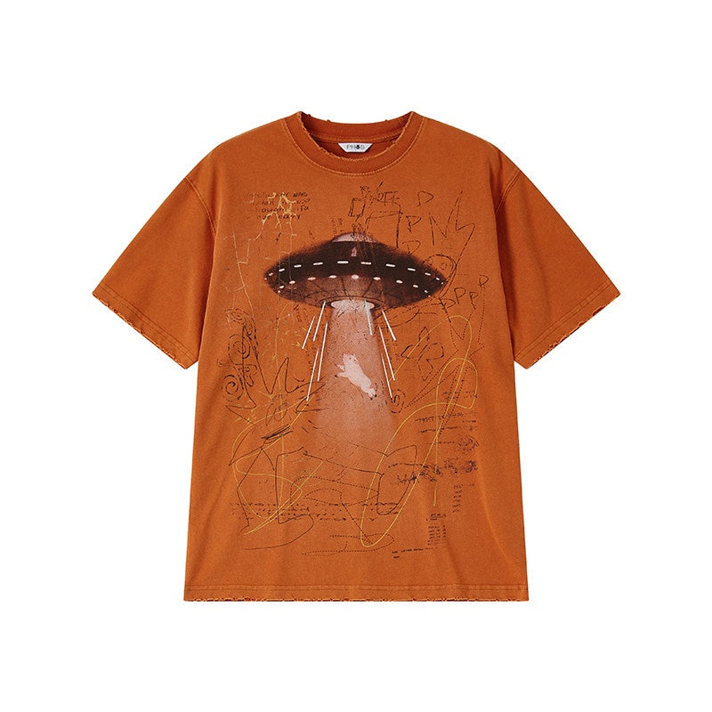Oranges T-Shirt mit Retro-Muster