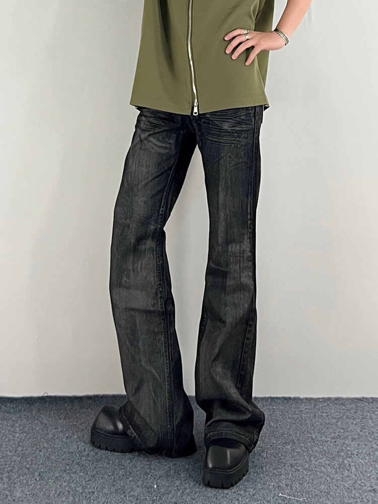 Herren Straight Bootcut Jeans Washed Black