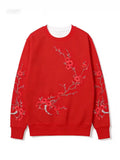 Schwarzes Sweatshirt mit rotem Pflaumenmuster