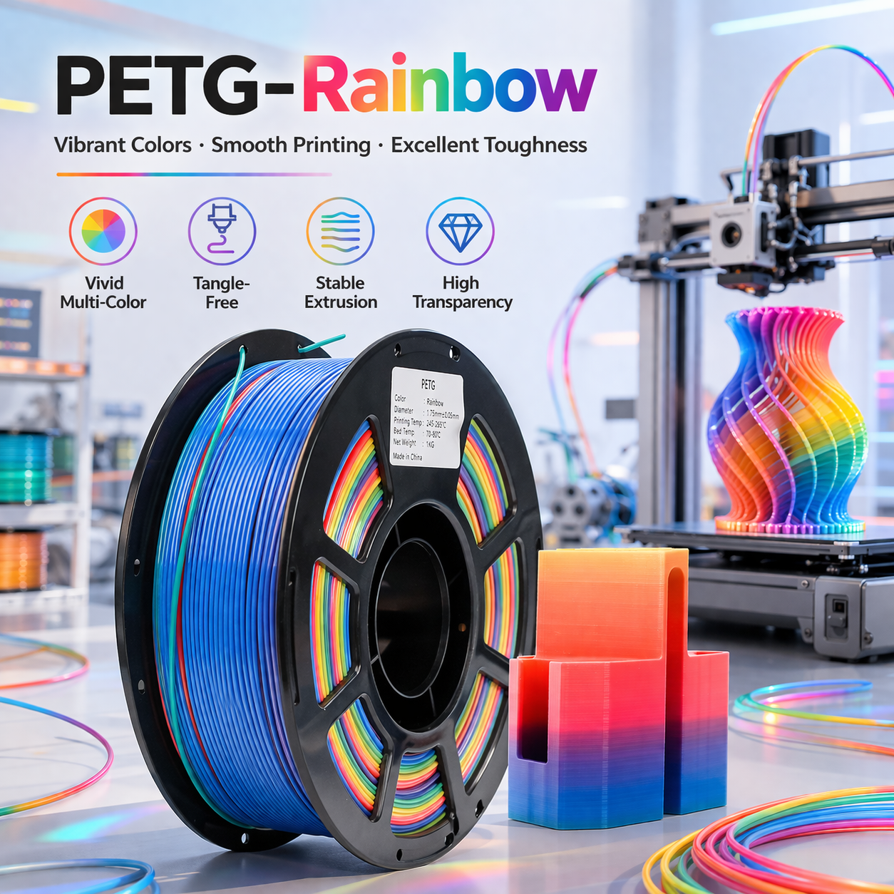 PETG Regenbogen Filament für 3D-Drucker