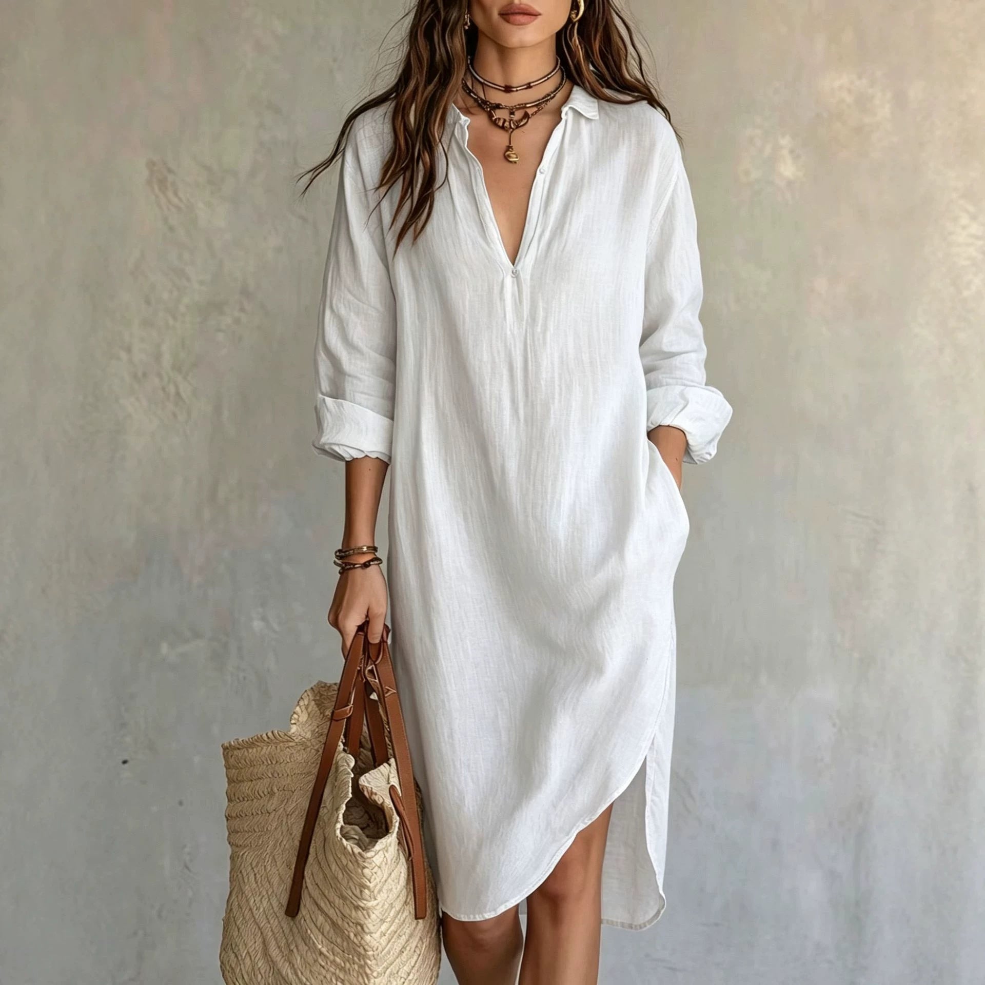Leinen-Bluse Kleid mit Schlitz