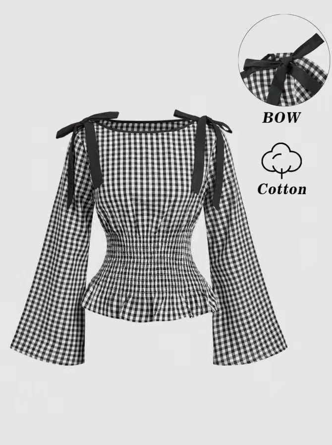 Peplum-Bluse mit Schleifen-Details · Trompetenärmel