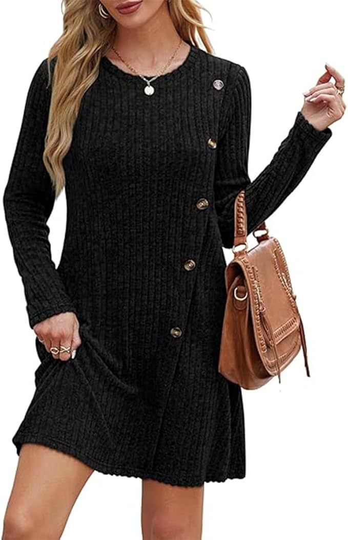 Geripptes Langarm-Freizeitkleid für Damen