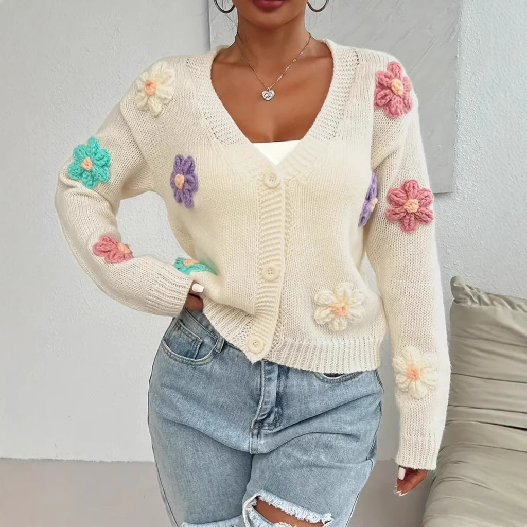 Strick-Cardigan mit 3D-Blumen und Stickereien
