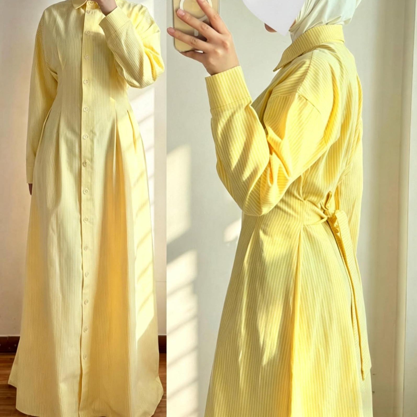 Gestreiftes Langarm-Hemdblusenkleid