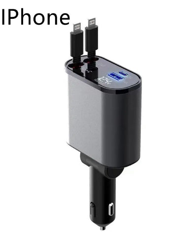 KFZ-Schnellladegerät 100W · ausziehbare Kabel USB-C & Lightning