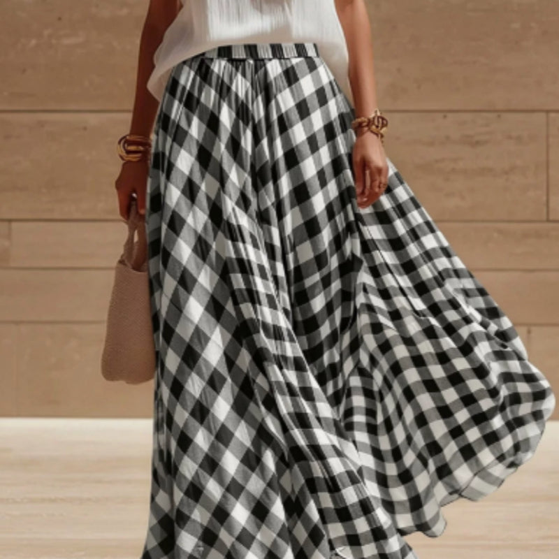 Retro Plaid Midi-Jupe für Strand und Freizeit