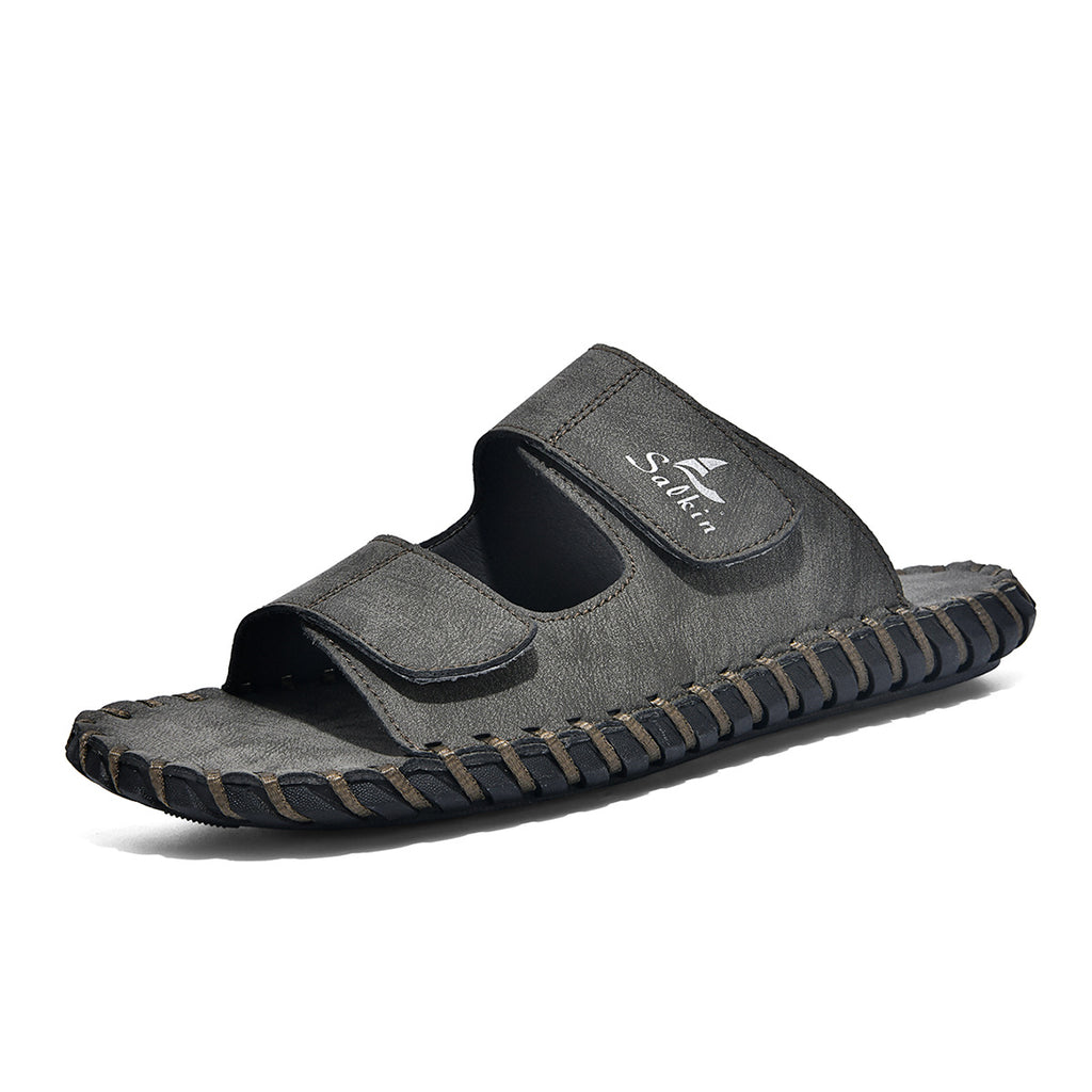 Herren Outdoor-Lederpantoletten mit Klettverschluss