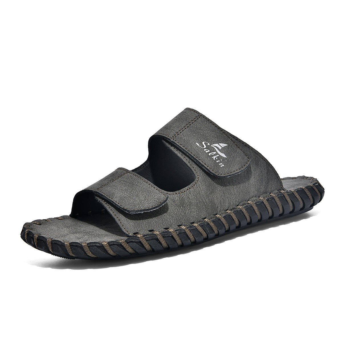 Herren Outdoor-Lederpantoletten mit Klettverschluss
