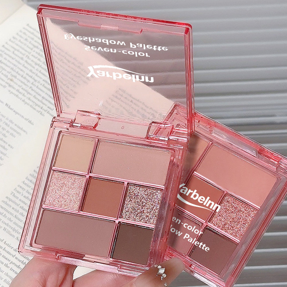 7-farbige Multifunktions-Eyeshadowpalette, Erde-Töne, Matt & Glitzer,