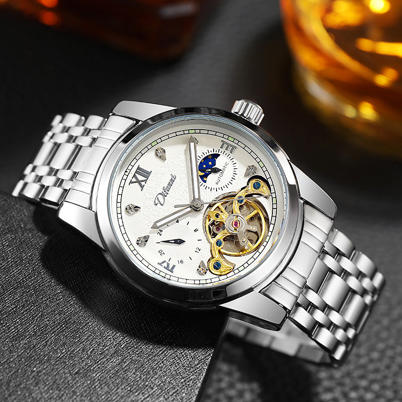 Luminous Sonne Mond Stern Herren-Mechanische Uhr