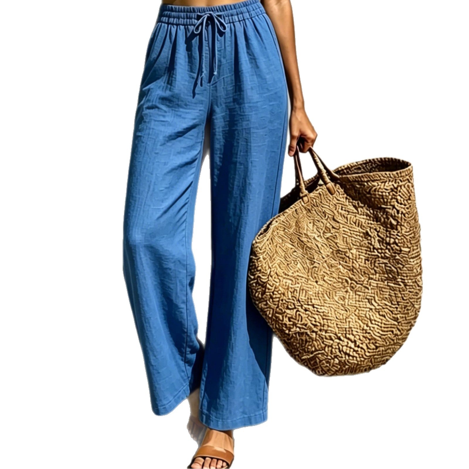 High-Waist Hose mit weitem Bein und Kordelzug – Braun