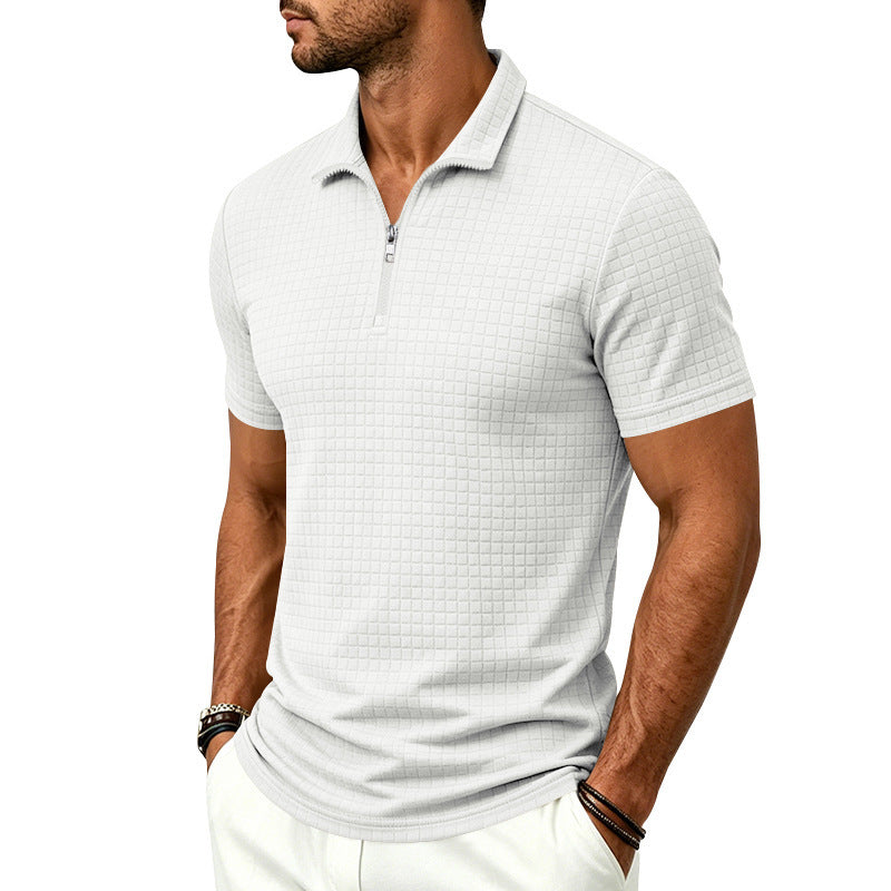 Herren Jacquard Plaid Polo-Shirt Weit geschnitten Stehkragen Kurzarm