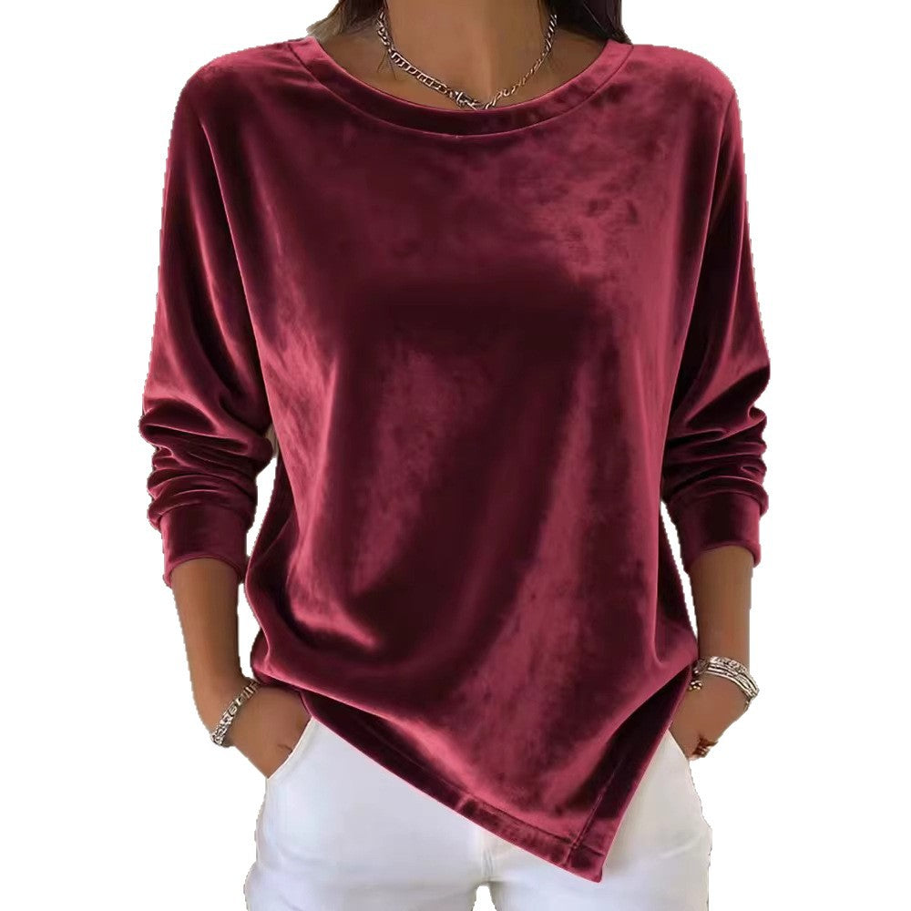 Samtbluse mit Rundhals und langen Ärmeln – Bild 8 | LuxeStyle