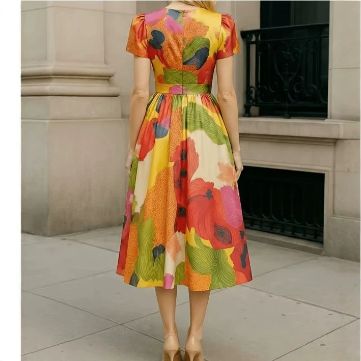 Tailliertes Maxi-Kleid mit Puffärmeln – Bild 4 | LuxeStyle