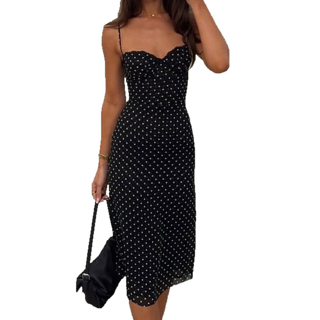Elegantes Polka-Dot Midi-Kleid mit Spitze