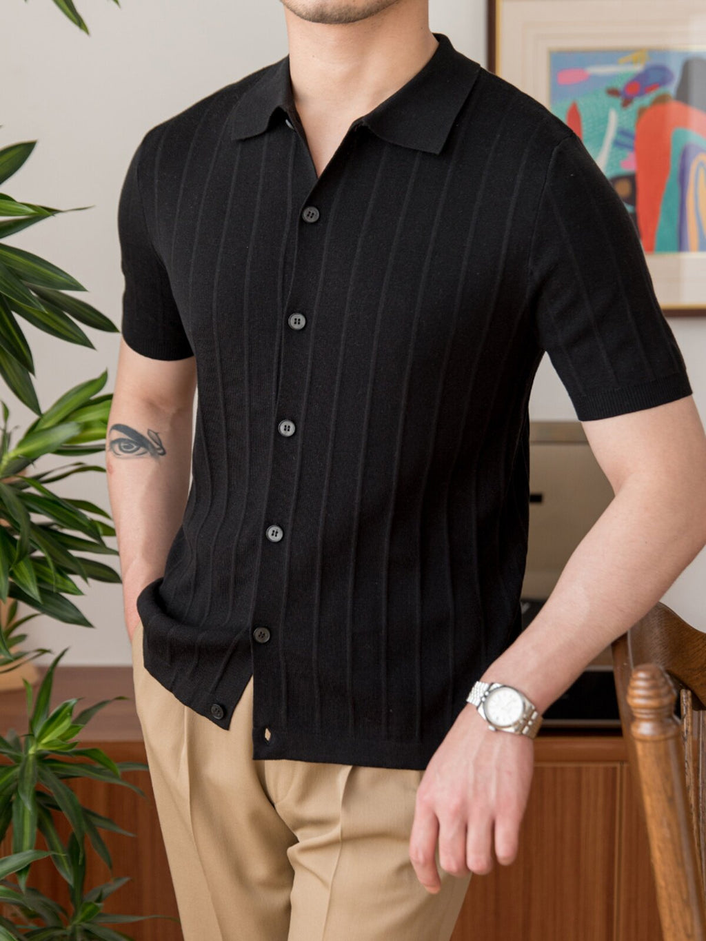 Kurzärmel-Polohemd-Cardigan – Bild 5 | LuxeStyle
