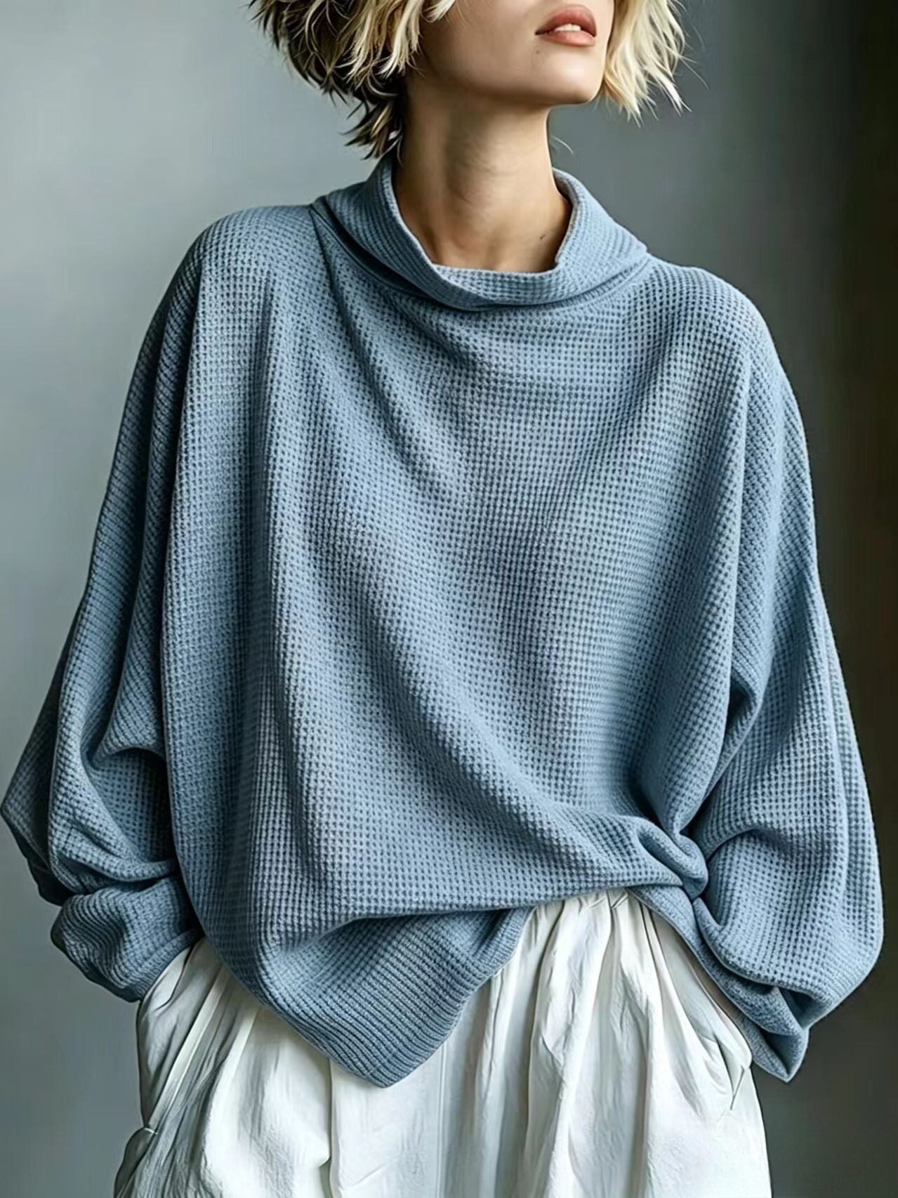 Strickpullover mit Rollkragen und Waffelstruktur