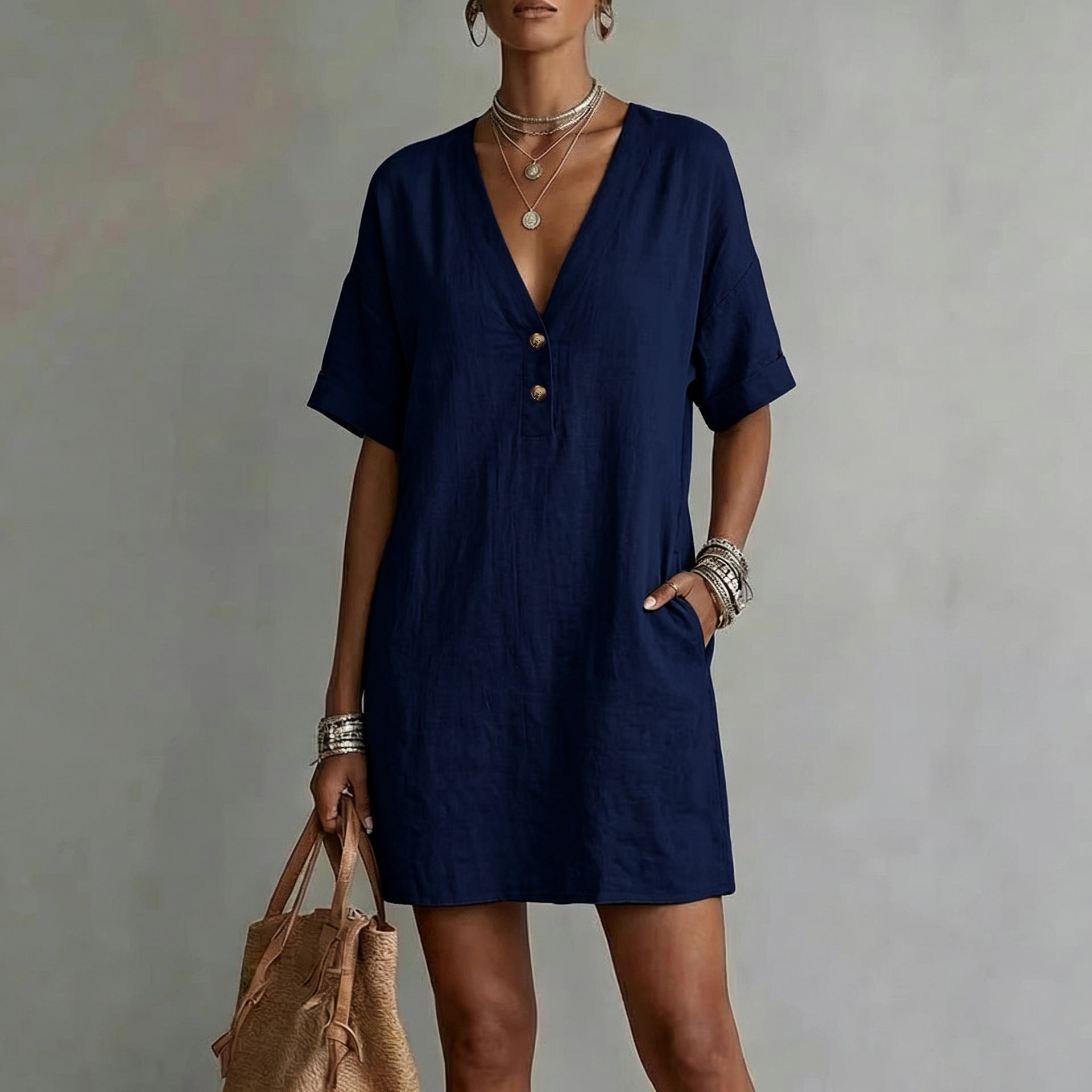 Casual Midi-Kleid mit Knopfleiste