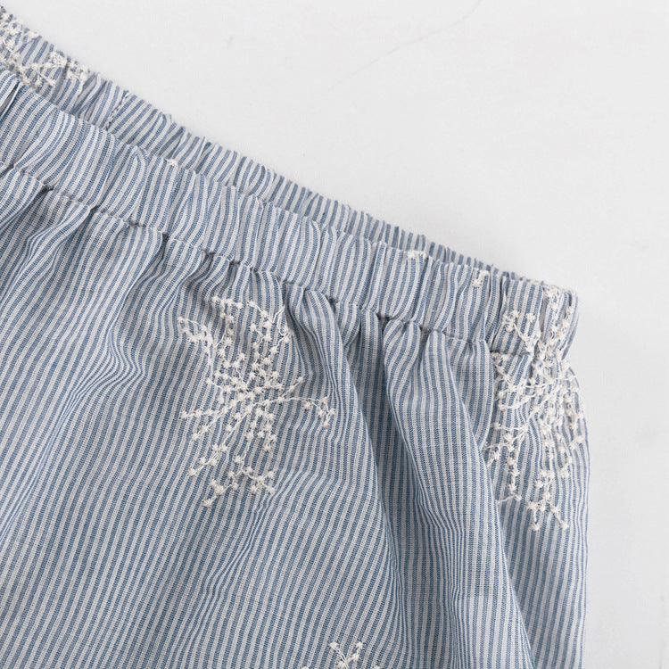 Besticktes Crop Top & weite Hose Set