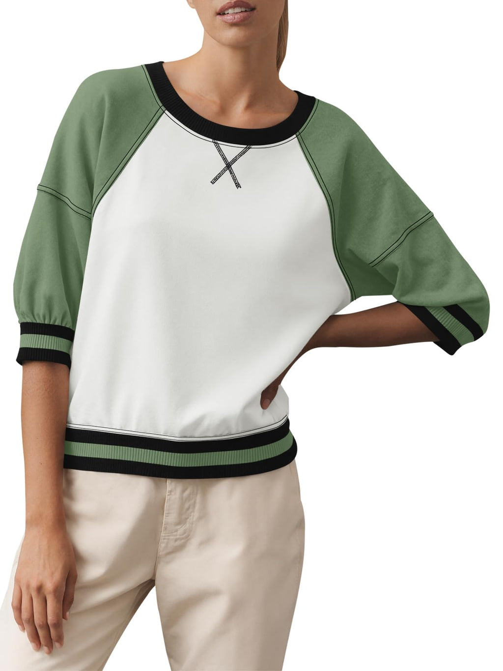 Fisoew Color Block Raglan Sweatshirt