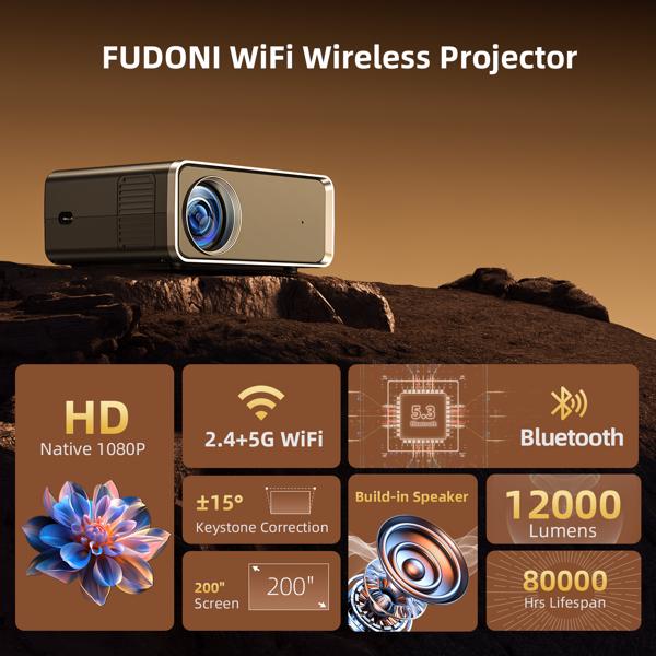 1080P 4K 12000-Lumen-Beamer mit WiFi/Bluetooth