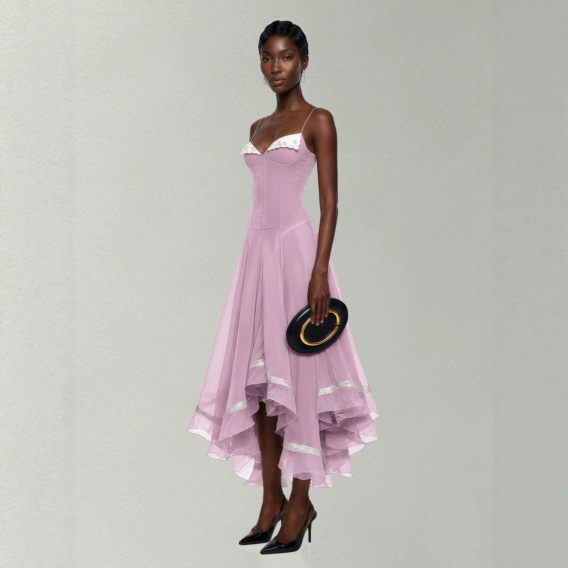 Elegantes Asymmetrisches Wave-Hemd Kleid