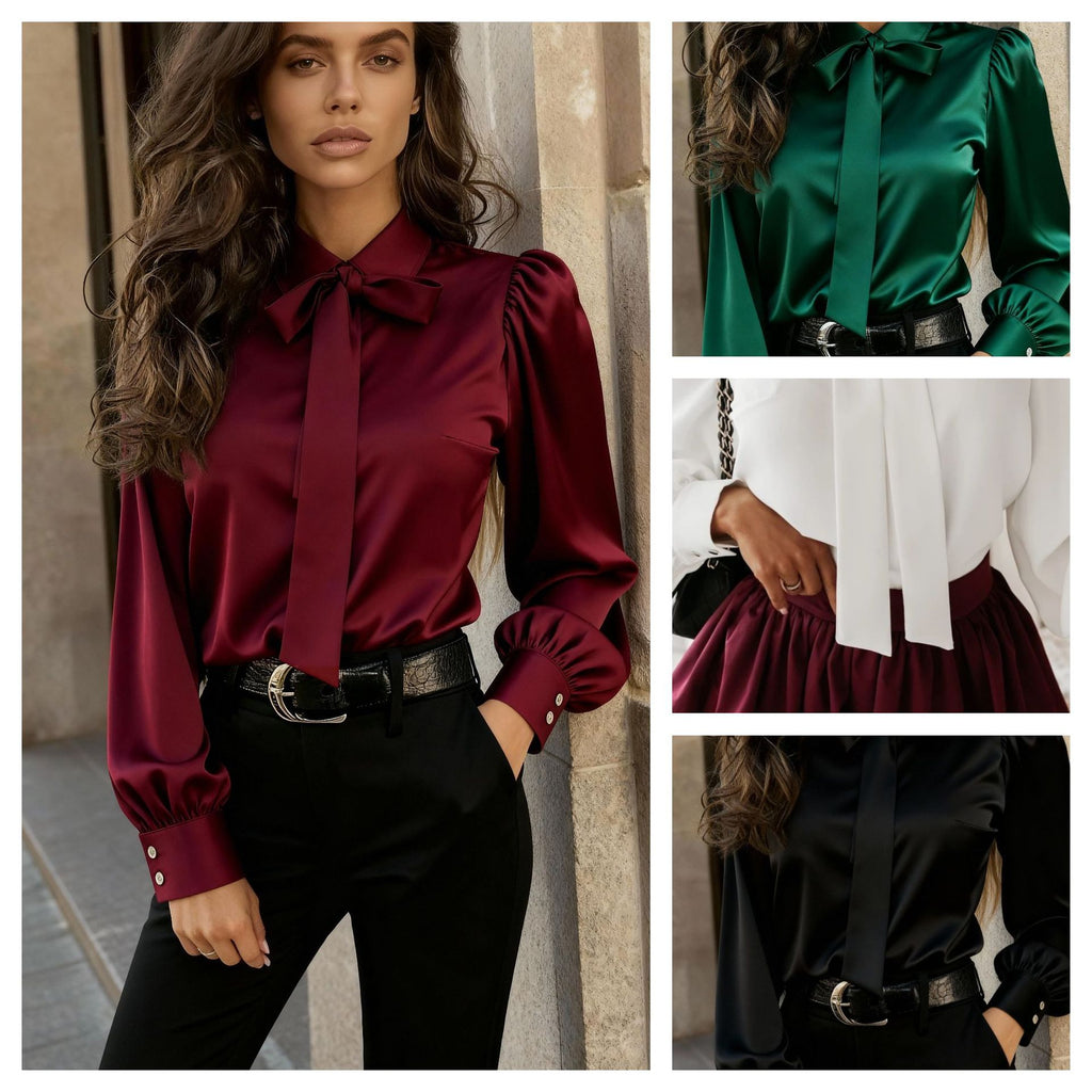 Elegante Satinbluse mit Schleife