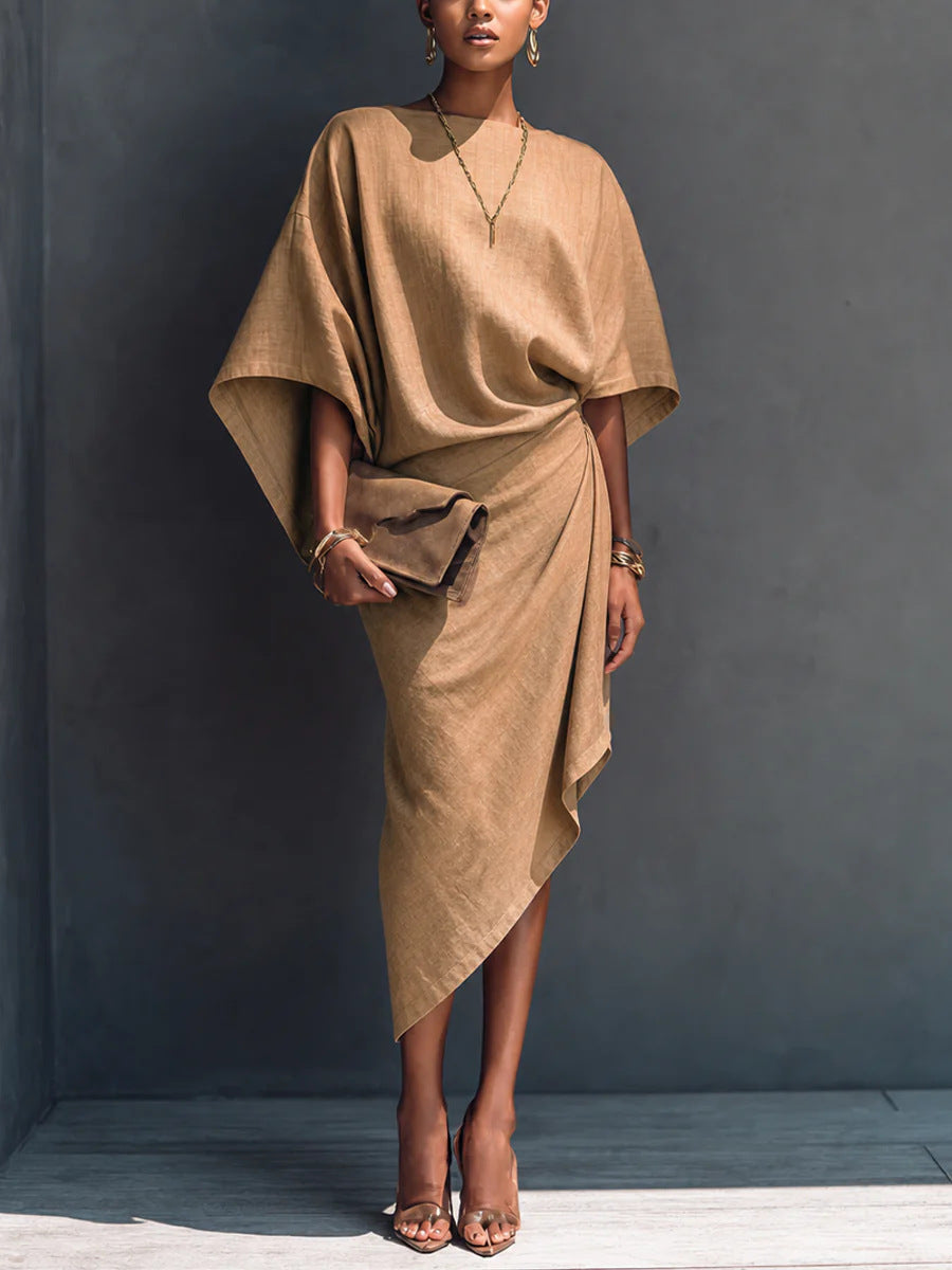 Weiten-sitzendes Batwing-Midi-Rockkleid asymmetrisch