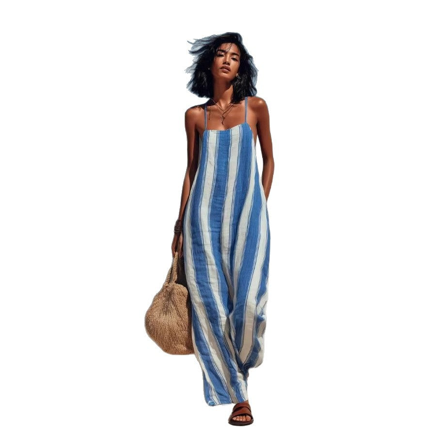 Gestreifter ärmelloser Jumpsuit mit Bindedetail