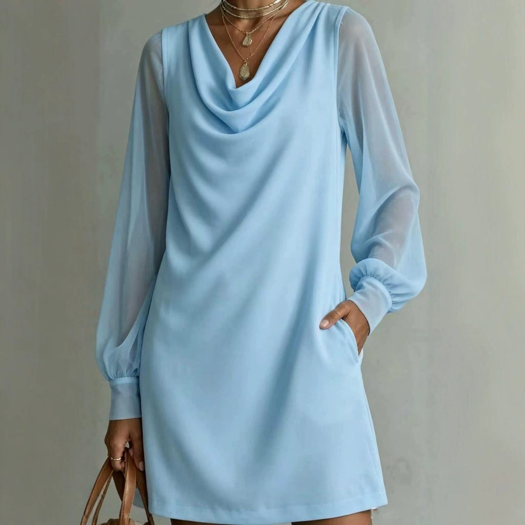 Kurzes Damenkleid mit Wasserfallausschnitt – Bild 6 | LuxeStyle