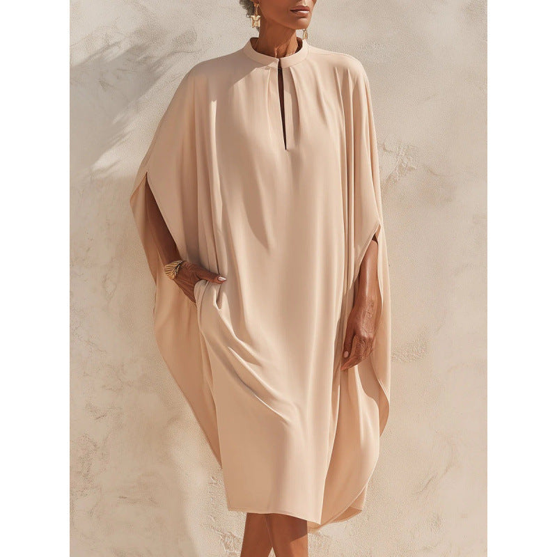 Midi-Freizeitkleid mit Mandarin-Kragen