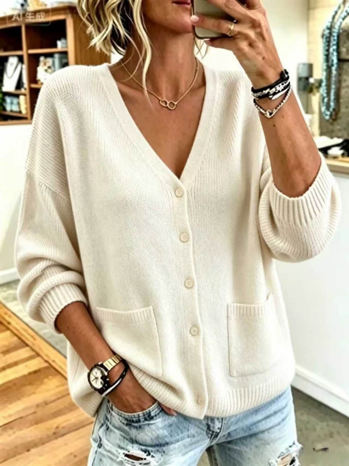 Eleganter Cardigan mit Drop-Shoulder Ärmeln – Bild 7 | LuxeStyle