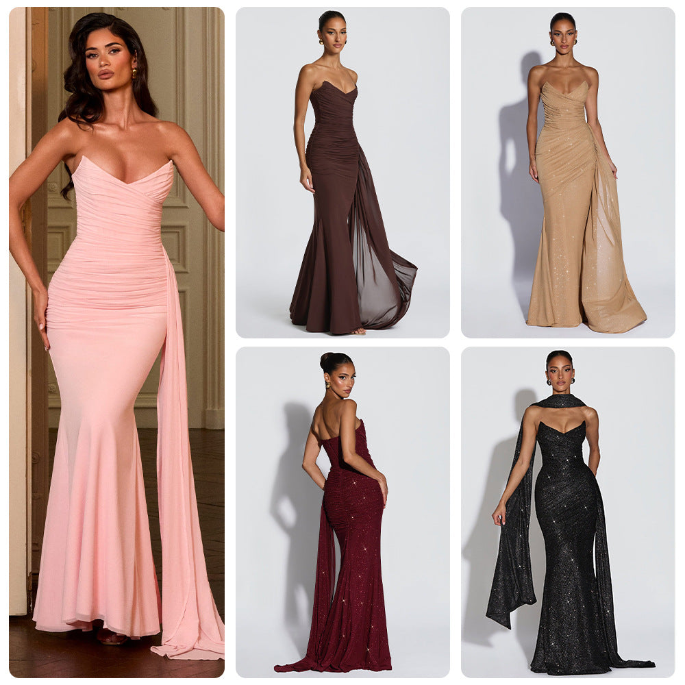 Glänzendes, trägerloses Abendkleid mit Taillenschnürung | LuxeStyle